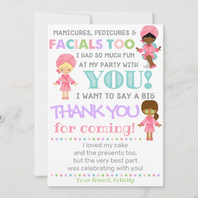 Spa tackkort | Spa Birthday Tack Inbjudningar (Framsida)