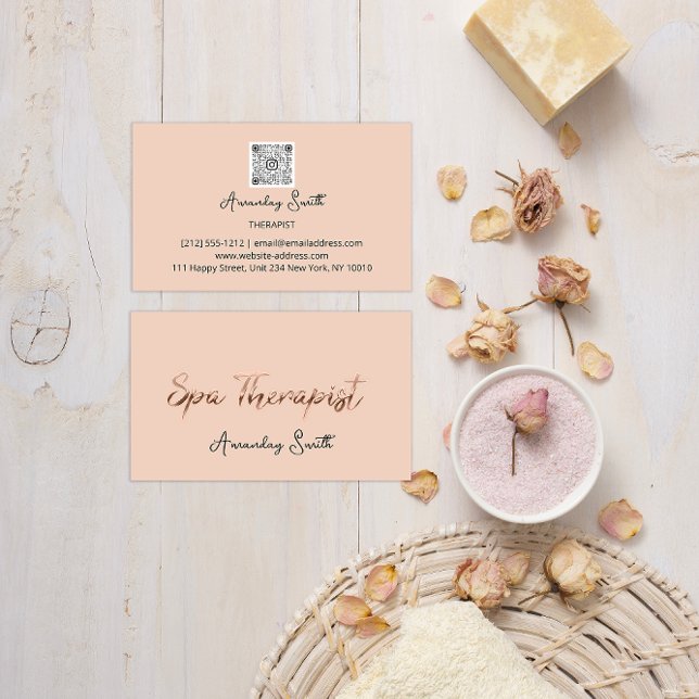 SPA-terapist, Golden Script QR-kod, Logotyp Ro Visitkort (SPA Therapist Golden Script QR Code Logo Rose Business Card)