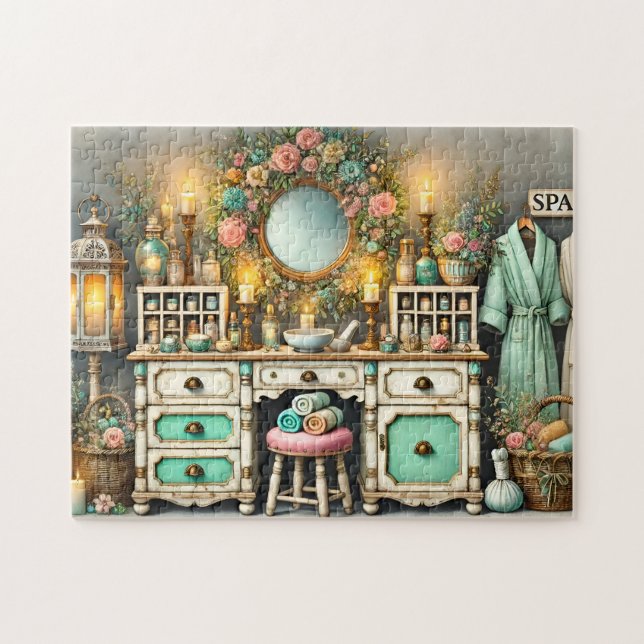 Spa Vardagsrum Shabby Chic Wellness Skåp Pussel (Horisontell)