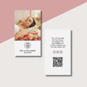 Spa Wellness Center Anpassad logotyp Foto QR Vit Visitkort