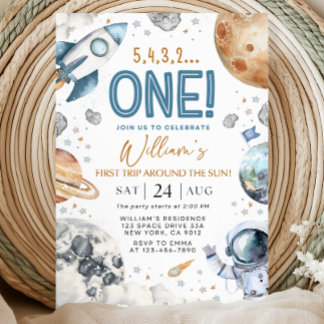 Space 1st Birthday Party First Trip Around The Sun Inbjudningar