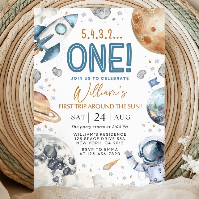Space 1st Birthday Party First Trip Around The Sun Inbjudningar (Skapare uppladdad)