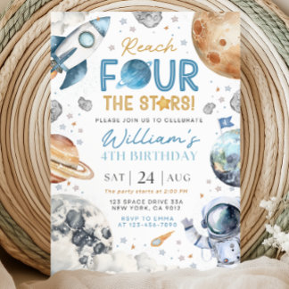 Space 4th Birthday Inviation, Rech Four The Stars Inbjudningar