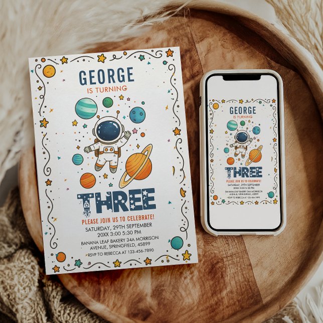 Space Adventure 3rd Birthday | Outer Space Party Inbjudningar (Skapare uppladdad)