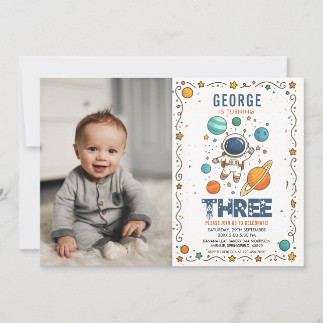 Space Adventure 3rd birthday | Outer Space photo Inbjudningar (Framsida)