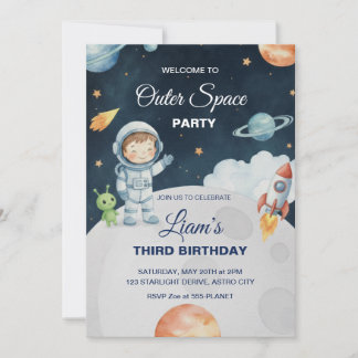 Space Adventure Astronaut Birthday Invitation Inbjudningar