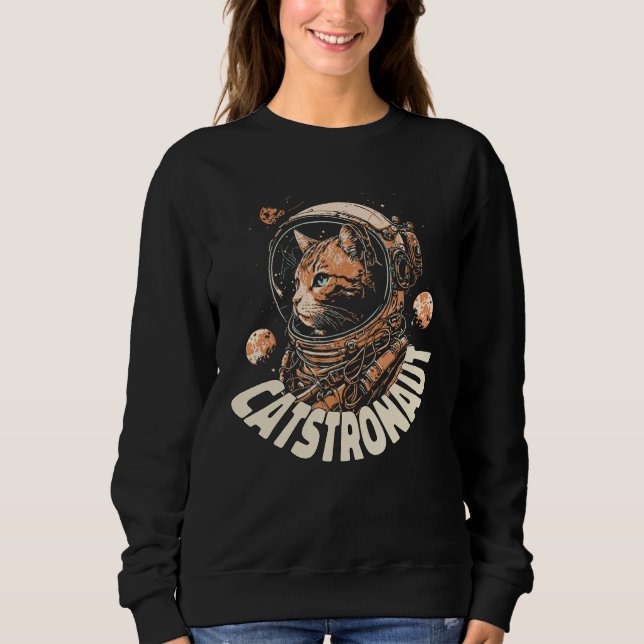 Space Adventure Catstronaut in Action cat T Shirt (Framsida)