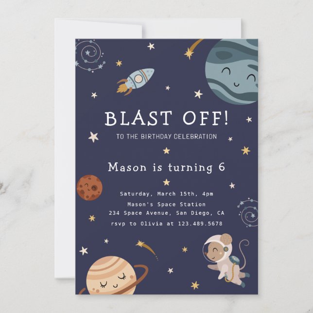 Space Adventure Playful Kids Birthday Party Inbjudningar (Framsida)