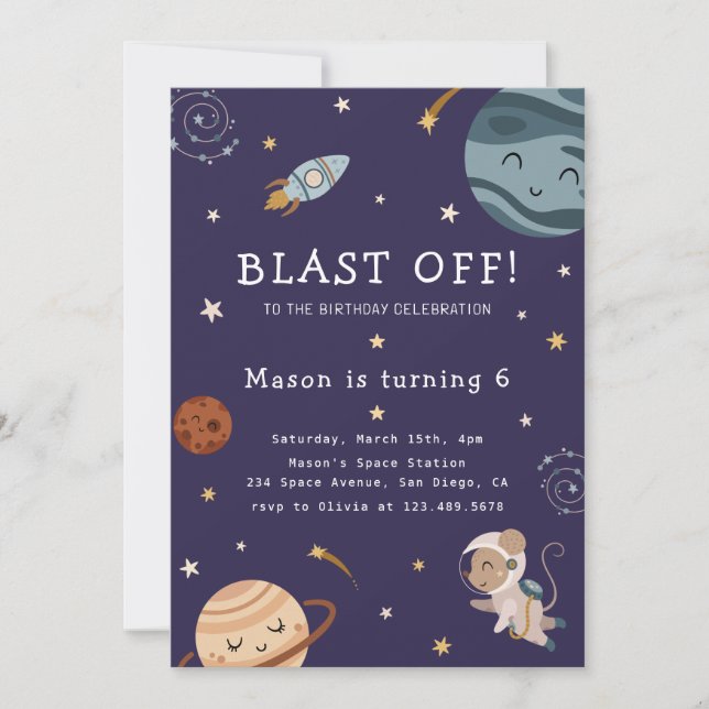Space Adventure Playful Kids Birthday Party Inbjudningar (Framsida)