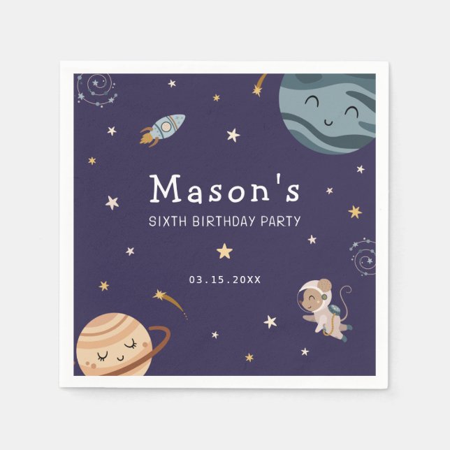 Space Adventure Playful Kids Birthday Party Pappersservett (Framsidan)