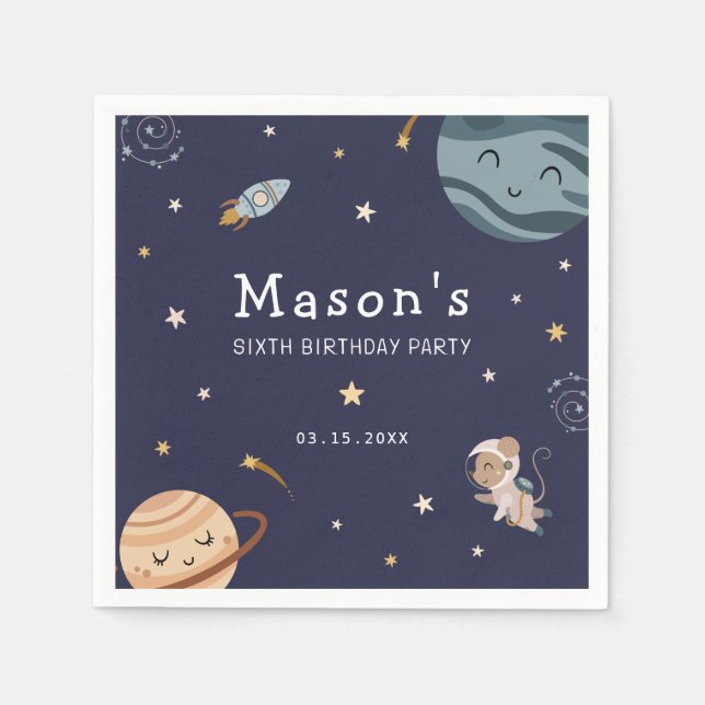 Space Adventure Playful Kids Birthday Party Pappersservett (Framsidan)