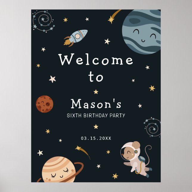 Space Adventure Playful Kids Birthday Party Poster (Framsidan)