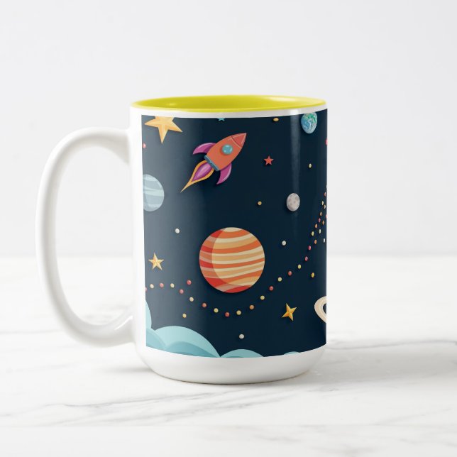 Space Adventure Rocket Kids Coffee Mug Två-Tonad Mugg (Vänster)