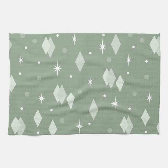 Space Age Diamonds Sage Green Kökshandduk (Horisontell)