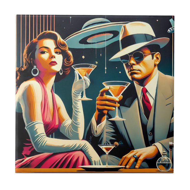 Space Age Las Vegas Gangster Martini-fest Kakelplatta (Framsidan)
