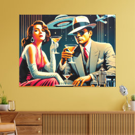 Space Age Las Vegas Gangster Martini Party Canvastryck