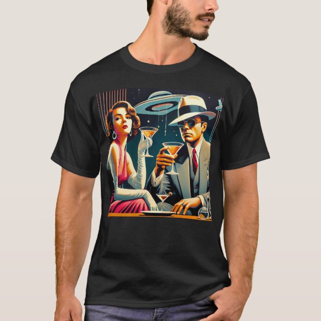 Space Age Las Vegas Gangster Martini Party T Shirt (Framsida)