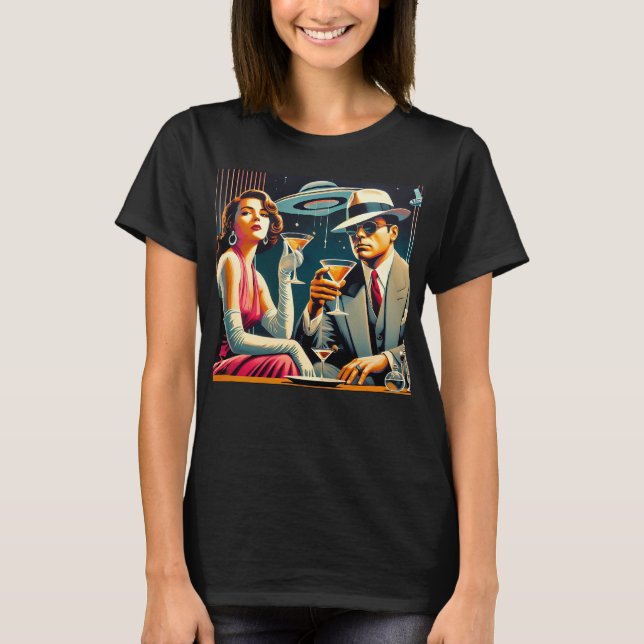 Space Age Las Vegas Gangster Martini Party T Shirt (Framsida)