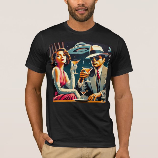 Space Age Las Vegas Gangster Martini Party T Shirt (Framsida)
