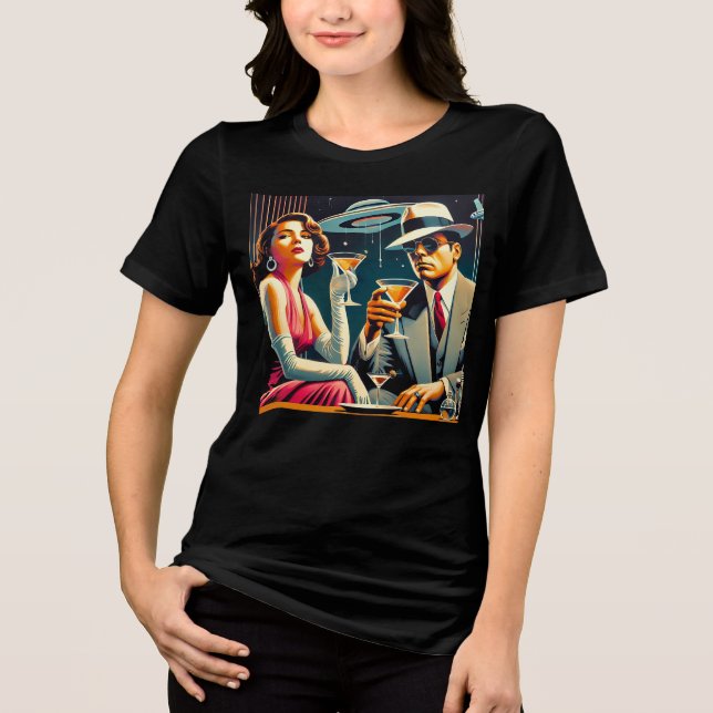 Space Age Las Vegas Gangster Martini Party T Shirt (Framsida)