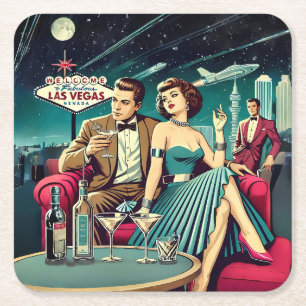 Space Age Las Vegas Martini-fest Underlägg Papper Kvadrat