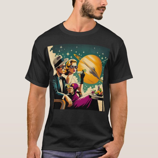 Space Age Las Vegas Martini Gangster Party T Shirt (Framsida)