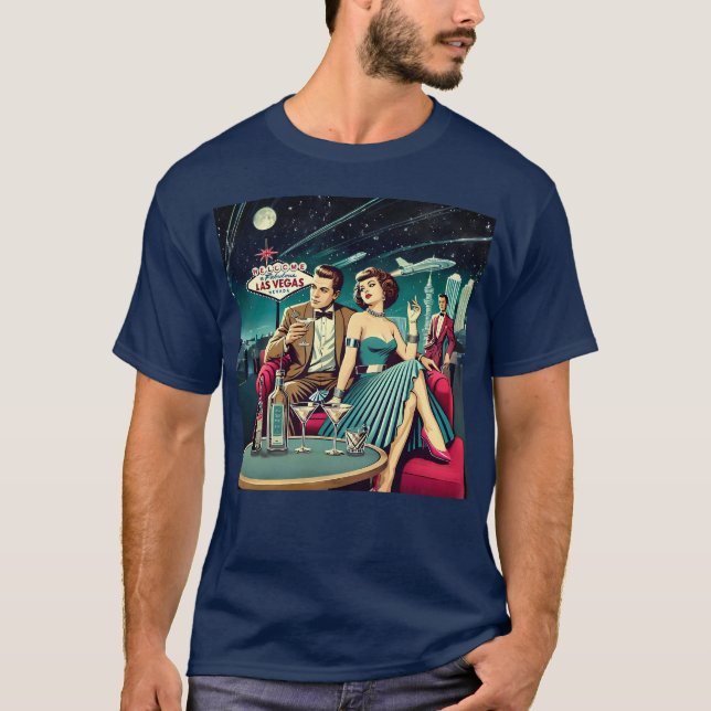 Space Age Las Vegas Martini Party T Shirt (Framsida)