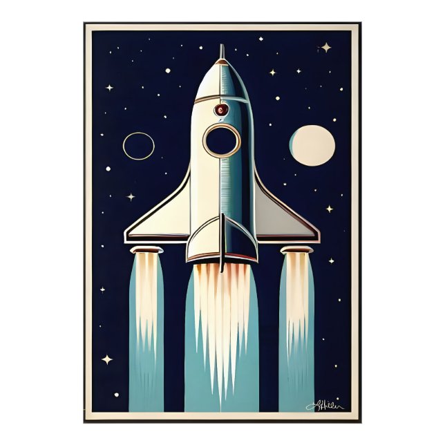 Space Age Retro 50s Rocket Ship Fototryck (Framsidan)