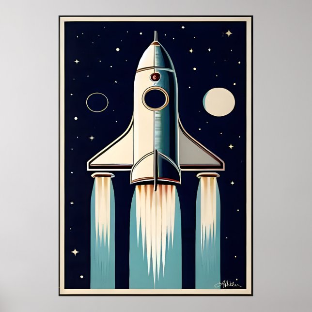 Space Age Retro 50s Rocket Ship Poster (Framsidan)