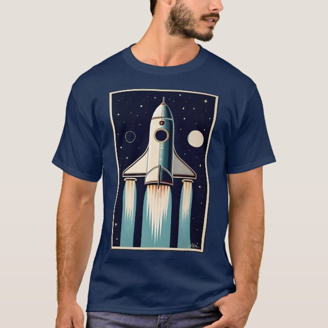 Space Age Retro 50s Rocket Ship T Shirt (Framsida)