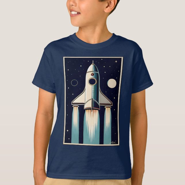Space Age Retro 50s Rocket Ship T Shirt (Framsida)