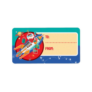 Space Age Santa 2-Juletiketter Adressetikett