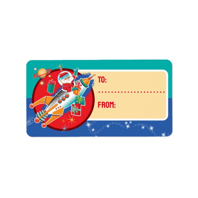 Space Age Santa 2-Juletiketter Adressetikett (Framsidan)