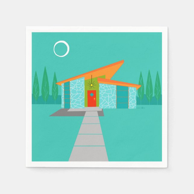 Space Age Tecknad House Cocktail Napkins Pappersservett (Framsidan)