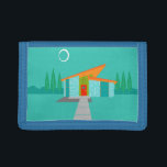Space Age Tecknad House TriFold Nylon Wallet<br><div class="desc">Den här rymdåldern Tecknad House TriFold Nylon Wallet är en kom som gäller för älskare som troende. Den minimalistiska konstdesignen har ett akvasthus med stora, blåa fönster. En gult med sputnik-ljusfixtur från atomen, lutningen, orange tak tänder ytterdörren. Den nedsänkta röda ytterdörren med stjärndoorknopp förskjuts försiktigt av lodräts träplankar av grönt...</div>
