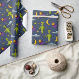 Space Aiens och Flies Saucers Sci-Fi Thmet Presentpapper