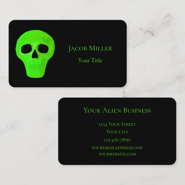 Space Alien Ansikte Neon Grönt Black UFO Visitkort (Fram/baksida)