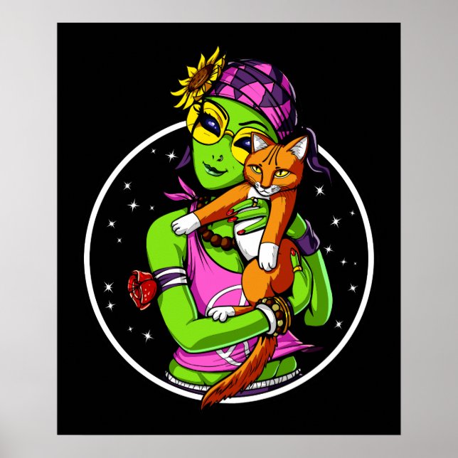 Space Alien Cat Cute Kitten Poster (Framsidan)