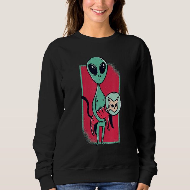 Space Alien Cute Cat  For Cat  Girls Boys T Shirt (Framsida)