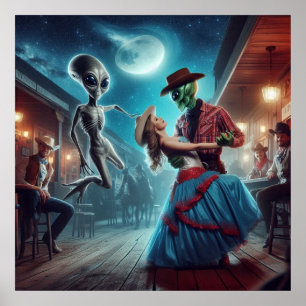 "Space Alien Dancing", "Gammala västern Saloon", C Poster