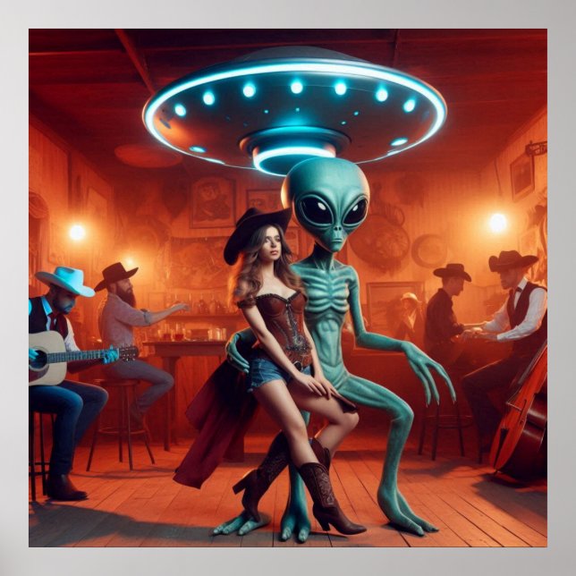 Space Alien Dancing med Cowgirl = Cowboys Watchin Poster (Framsidan)