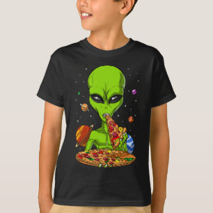 Space Alien Eating Pizza Funny UFO Science fiction T Shirt