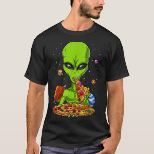 Space Alien Eating Pizza Funny UFO Science fiction T Shirt