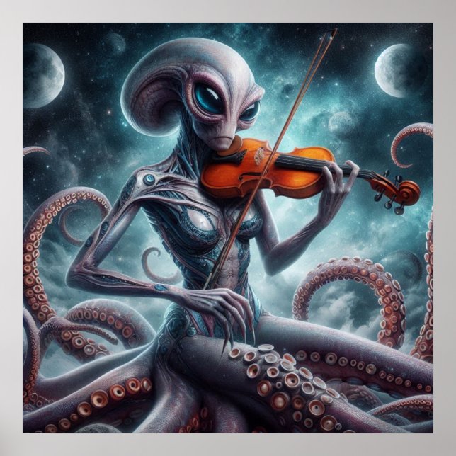 Space Alien Femail Octopus Violin Player 03X Poster (Framsidan)