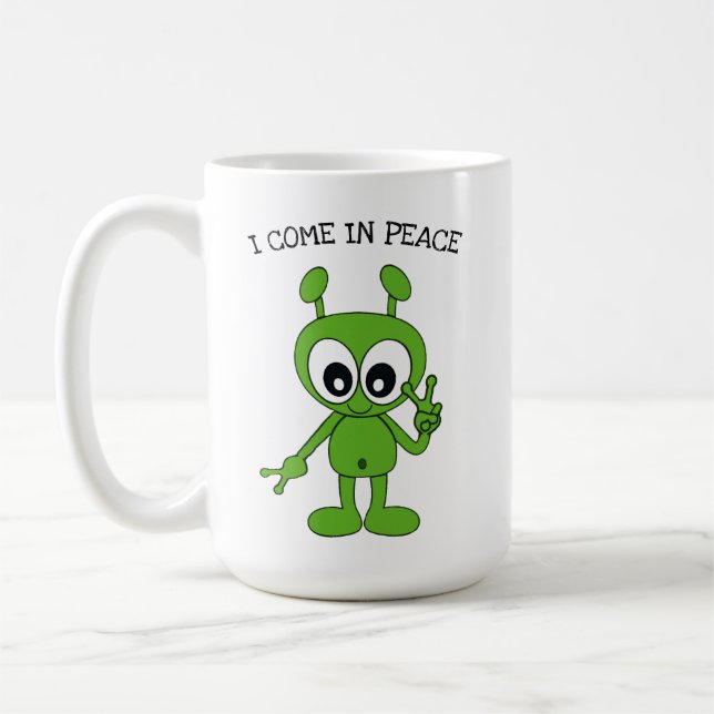 Space Alien Fredstecken "I Kom In Peace" Kaffemugg (Vänster)