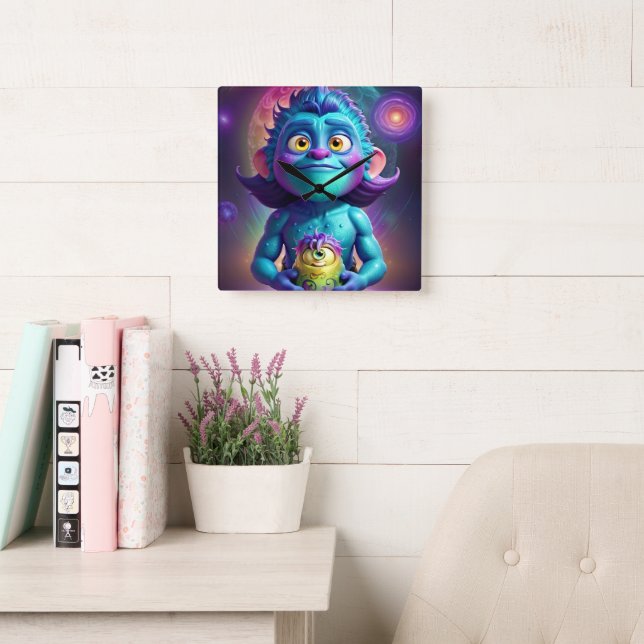 Space Alien & Friend Fyrkantig Klocka (Läsesal)