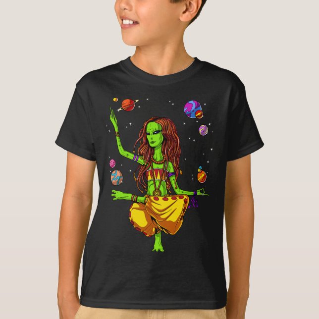 Space Alien Hippie Yoga Zen Meditation Psychedelic T Shirt (Framsida)