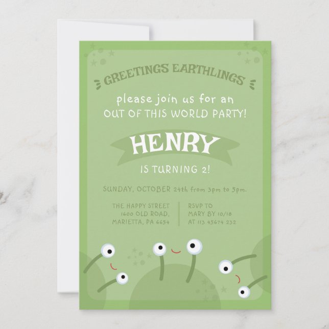 Space Alien Invitation for Birthday Party UFO Inbjudningar (Framsida)