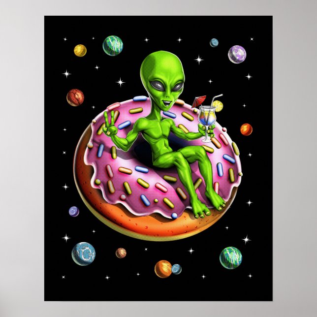 Space Alien Riding Donut Poster (Framsidan)