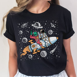 Space Alien Riding-raketer T-Shirt - Astronaut